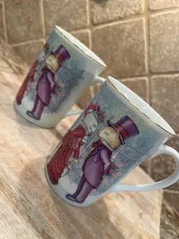 Cat Couple Victorian Otagiri, coffee mugs set of two approximately 4 inches tall