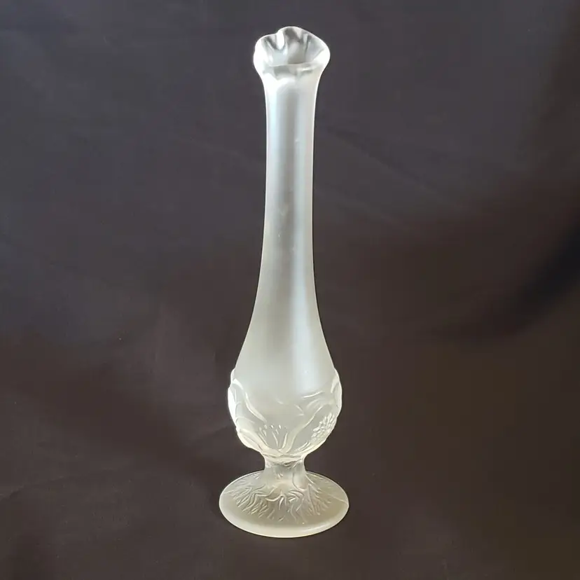 Fenton Swung Glass Bud Vase Clear Satin Frosted Water Lily 10" tall Vintage READ