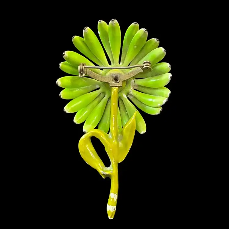 Metal Green Flower Brooch 3” X 2”