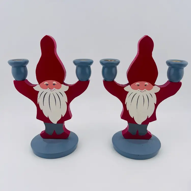 Swedish Wooden Gnome Candleholders