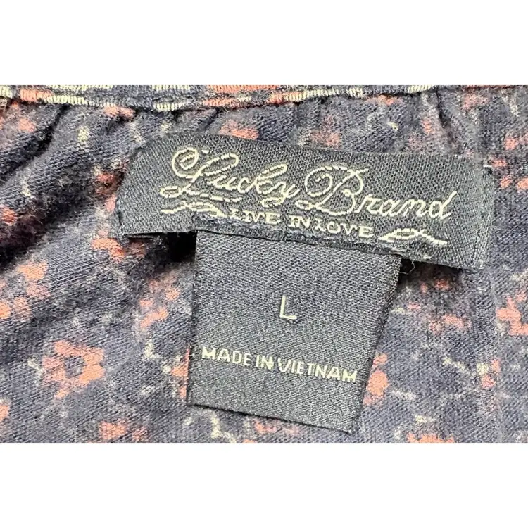 Lucky Brand Top L Blue Pink Floral Paisley Long Sleeve V-Neck Bohochic Casual