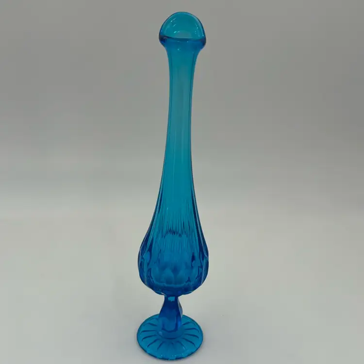 Vintage Cobalt Peacock Swung Thumbprint Pedestal Bud Vase