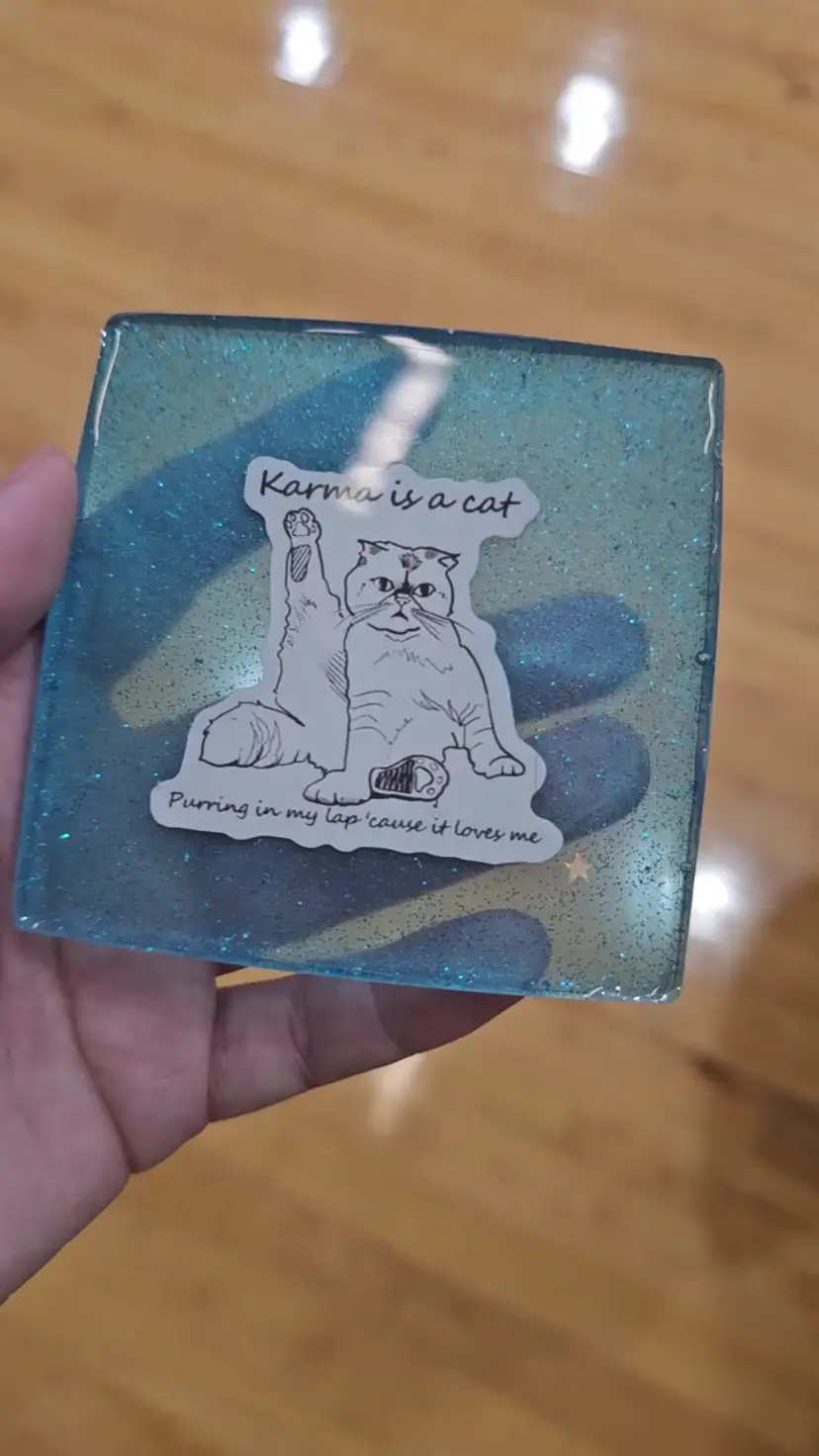 Handmade Beautiful Beacons Karma is a Cat Midnights Blue Swiftie Coaster