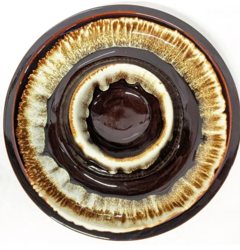 Gorgeous MCM Vintage PFALTZGRAFF USA Brown Drip 190 11.5" Chip & Dip Bowl, Small Chip in Bottom Rim, No Cracks