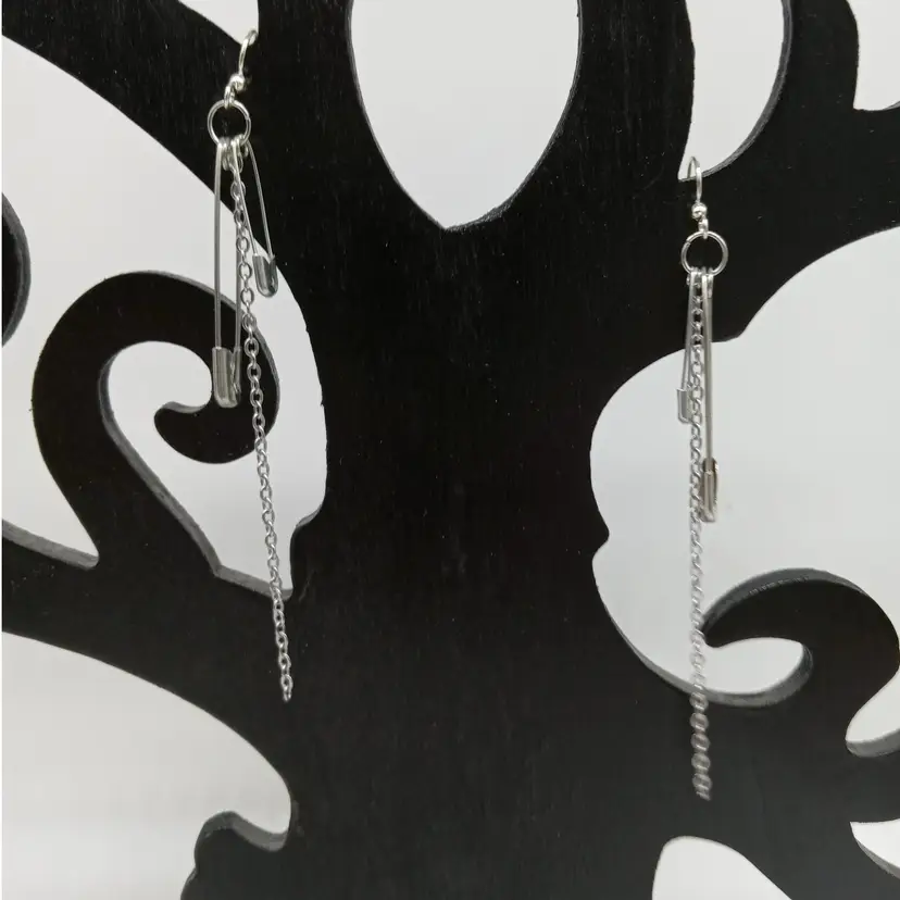 Punk Safety Pin And Chain Earrings