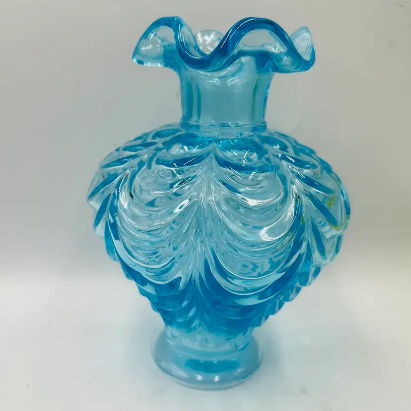 Fenton Ice Blue Glass Draped 7.25” Vase LOW START