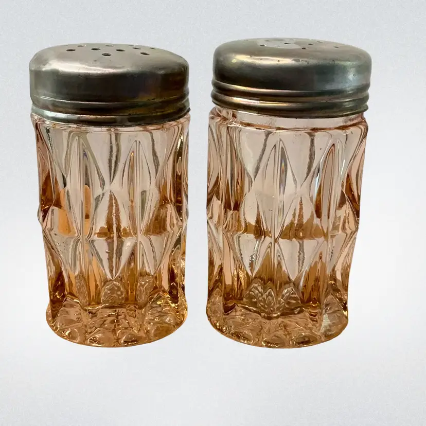 Rare Jeannette Windsor Pink Glass Salt Pepper Shakers - Antique 3"