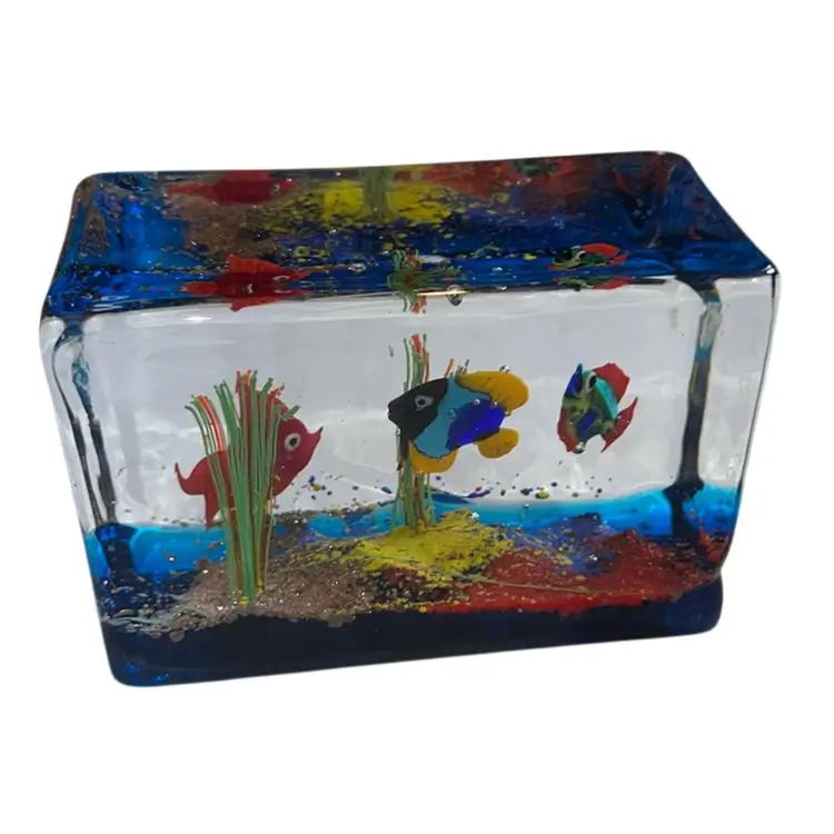 ‼️ Banger Alert ‼️ Large Huge Heavy Smooth Bottom Static Aquarium Paperweight Glows Cadmium Hand Blown Art Glass Tropical Fish Ocean