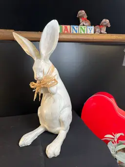 Distressed Painted White Rabbit w/ Raffia Bow-And......Very Long Footies...& Ears!!