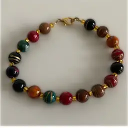 Vintage Bohemian Handpainted Wood Beaded Bracelet 9 1/3”