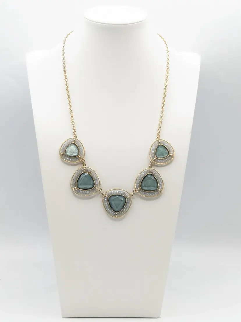 Silver Tone Blue Grey Faceted Necklace Rhinestones