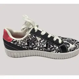 #01 - Vintage Airwalk Strong Women's Sneakers, Size 9, White and Black Print with Pink