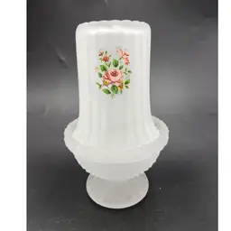 Vintage Satin Frosted Glass Ribbed Floral Fairy Lamp Candle Holder