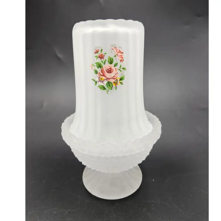 Vintage Satin Frosted Glass Ribbed Floral Fairy Lamp Candle Holder