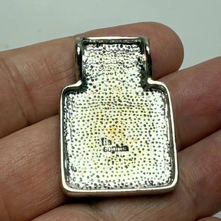 Signed Lis Sophia Slide Pendant Silver Tone Mother of Pearl