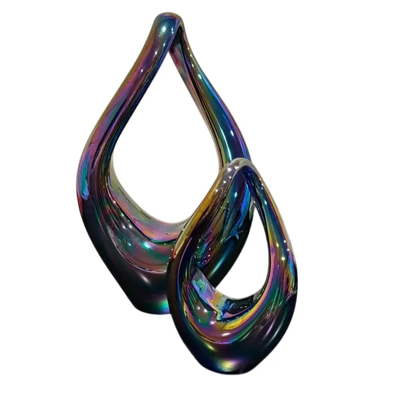 1998 EICKHOLT Pair 5”  & 7.5” Amethyst Carnival Glass Sculpture Loop / Paperweight  / Signed