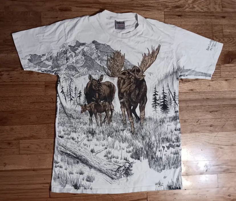 vintage single stitch Moose AOP Big Horn Mountains Wyoming t-shirt animal print