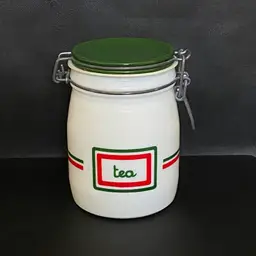Wheaton Cucina Tea Canister, Milk Glass, Green Red And White, Vintage MCM, 3/4 L