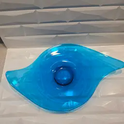 Mid Century Blue Viking Glass Epic Bluenique Platter Atomic Glass Tray Large 20"