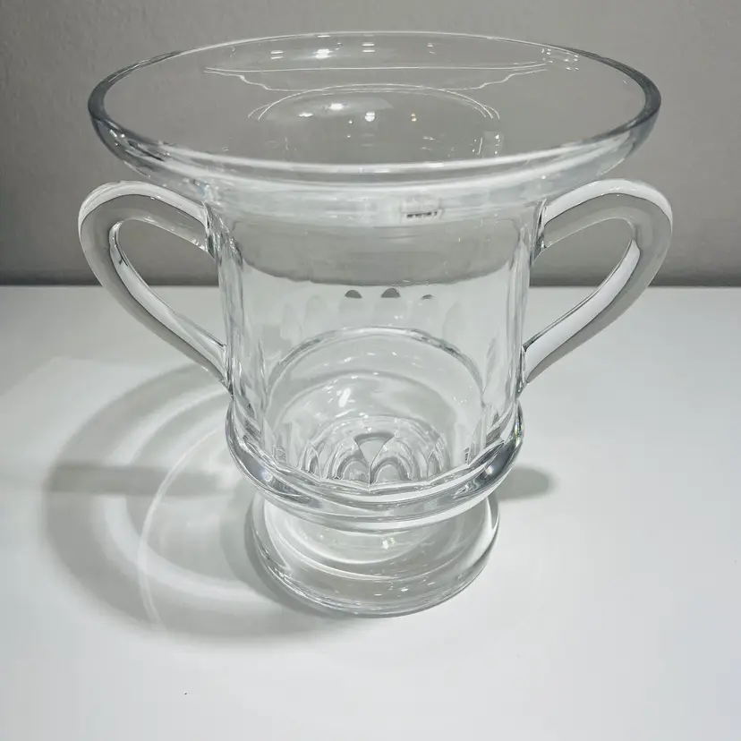 Mario Cioni Vase Large Pedestal Crystal Double Handle Glass Italy Urn Lead