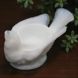 Westmoreland Milk Glass Bird Open Salt Cellar with Heart Bowl Vintage Salt Dip 3”x1 3/4”x1 1/2”