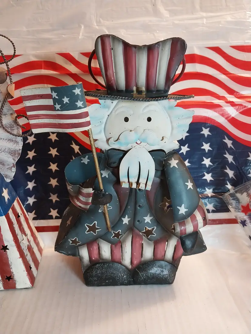 Vintage Home Interiors Rustic Patriotic Metal Tealight UNCLE SAM14 Inch