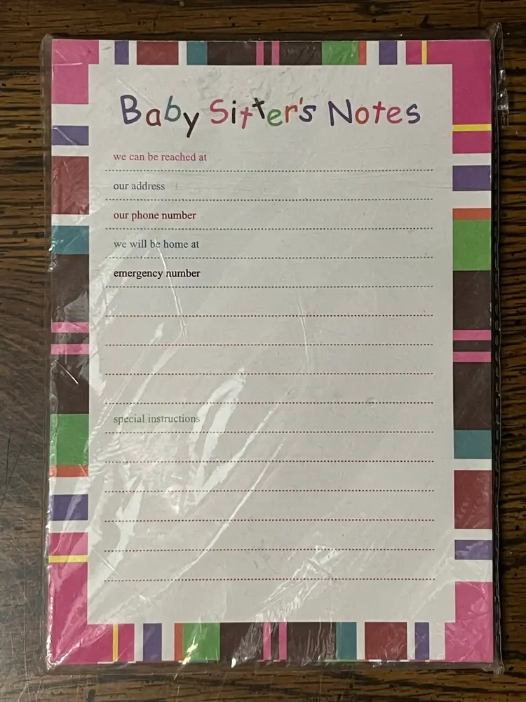 Baby Sitter Notes Emergency Pad With Colorful Border & Lines