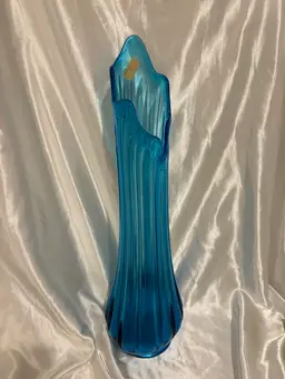 Large LE Smith Aqua Blue Swung Vase 21” tall