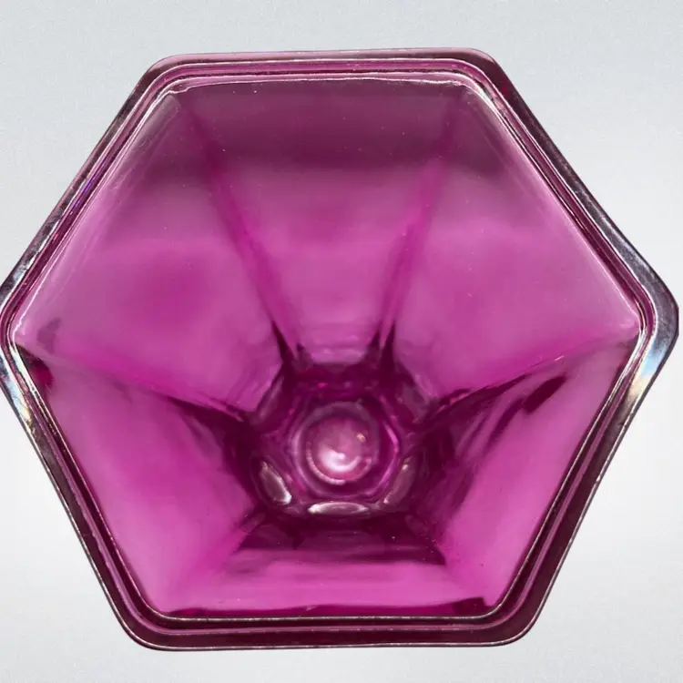 Vintage Hoosier Glass Fuschia Pink Hexagonal Vase 10.25”