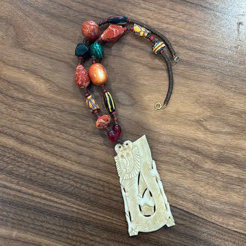 Beaded Artisan Necklace with Bone Pendent From CLL