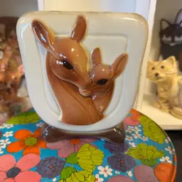 Vintage 1950’s Royal Copley Deer w/Fawn Ceramic Vase Planter 6.25” Tall Unmarked