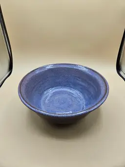 Purple Speckled Mottled 9.25" Pottery Serving Bowl, Signed SM, Studio Art