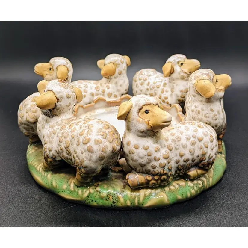 Studio Art Glazed Stoneware Sweet Lamb Figural Pillar Candle Holder