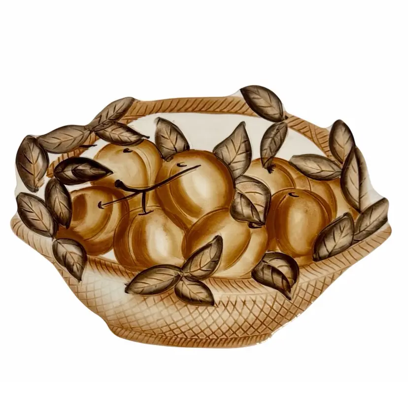 Vintage Trivet/Wall/Shelf Art Made In Italy By CERAMICHE LEONARDO Large Ceramic Fruit Basket Ivory & Shades Of Brown READ
3/4” T x 11” L x 7-5/8” W