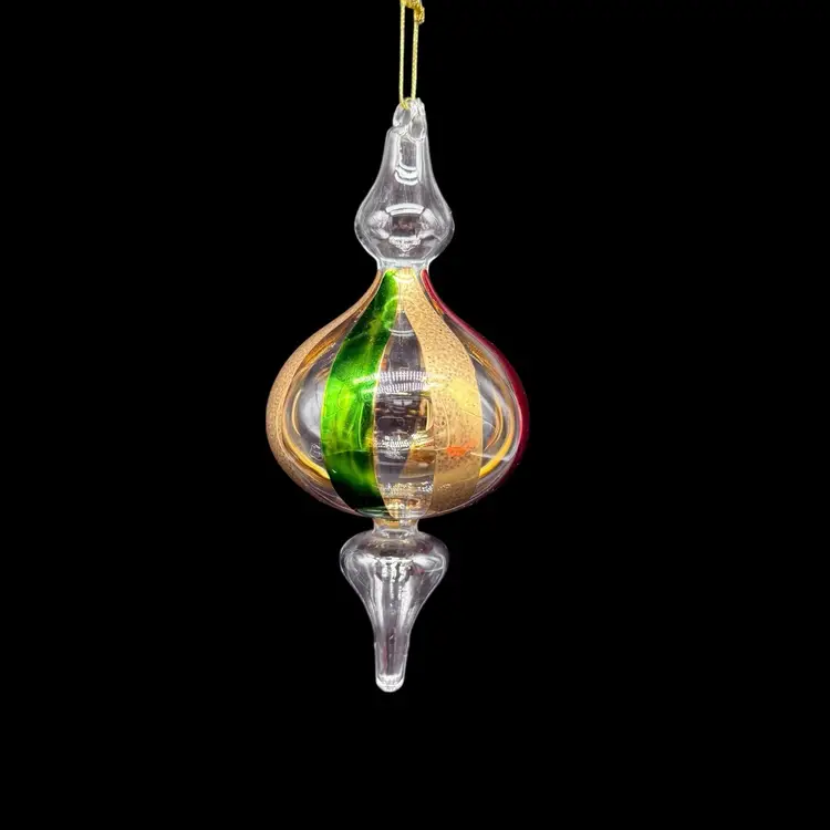Hand Blown Art Glass Finial Holiday Christmas Ornament As Is Red Green Gold