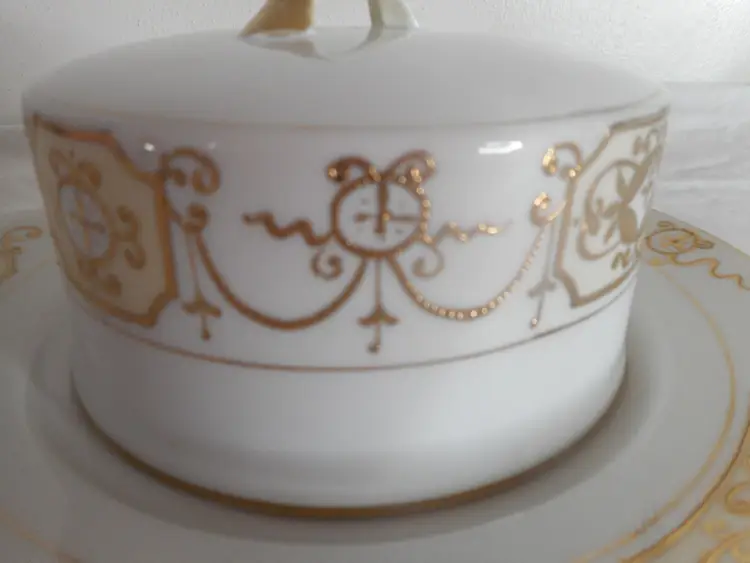 Hand Painted Nippon Gold Round Covered Cheese Dish Butter Keeper Moriage