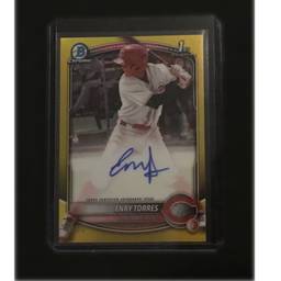 2025 Bowman Chrome 1st Bowman Enry Torres Yellow Refractor Auto #d 53/75 Reds