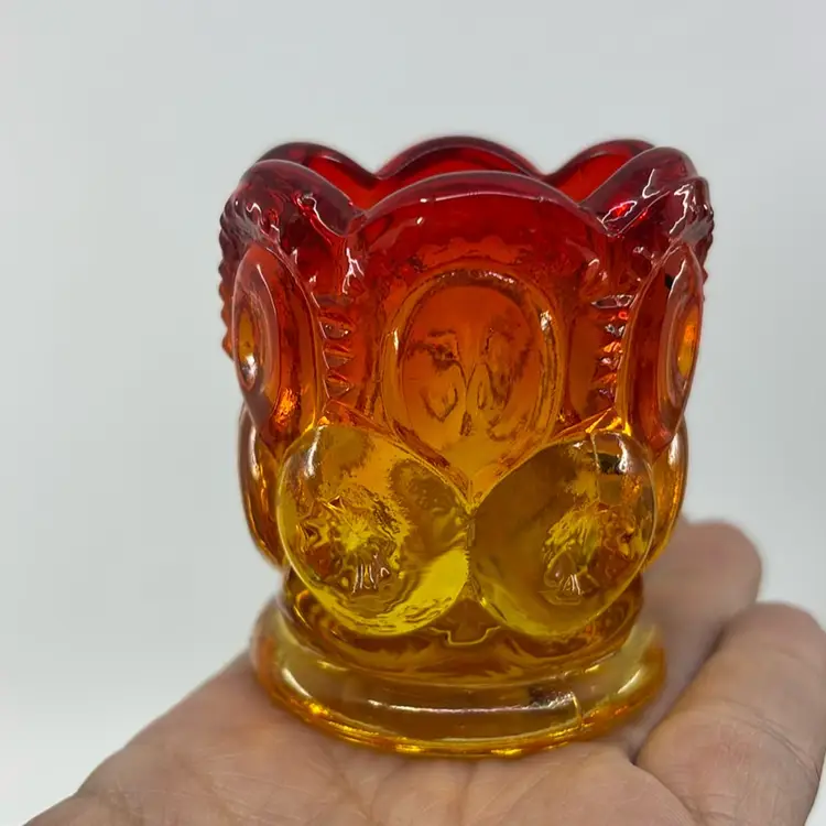LE Smith Moon & Stars Amberina Toothpick Holder 2.5”