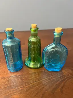 Vintage 3” Wheaton 3 Glass Miniature Bitters/Medicine Bottles W/ Corks