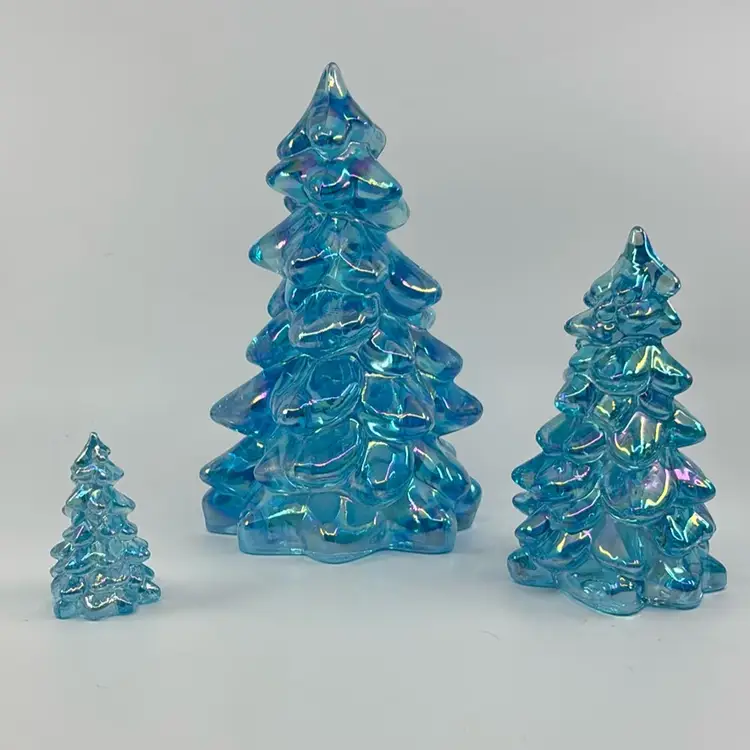 Iridescent Winter Blue Art Glass 3 Tree Collection Mosser 3” 5.75” 8.5”