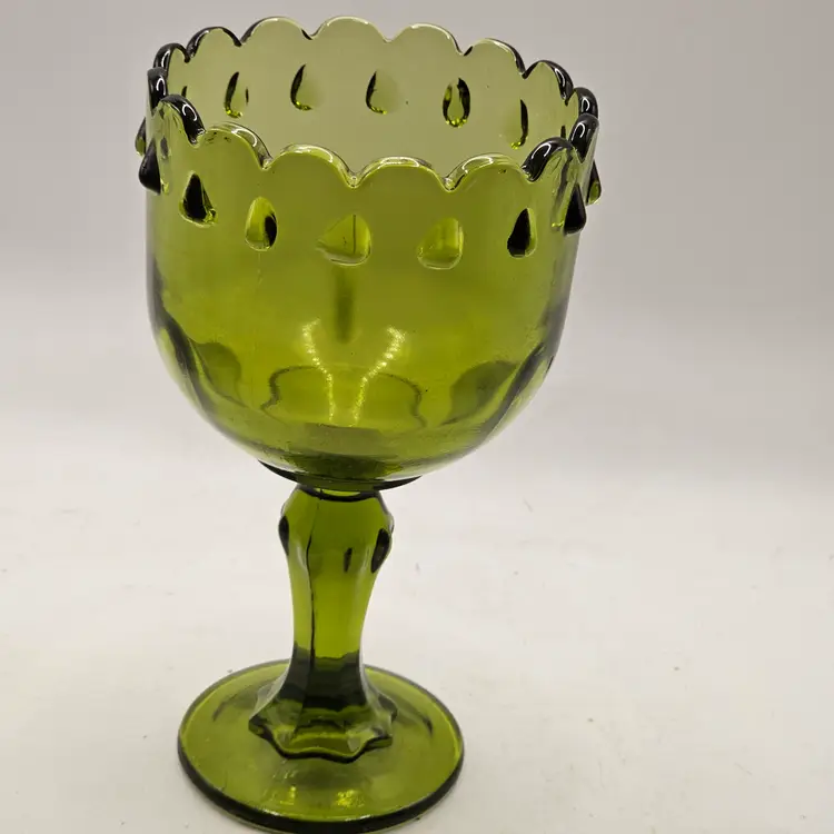 Indiana Glass teardrop green glad goblet vintage
