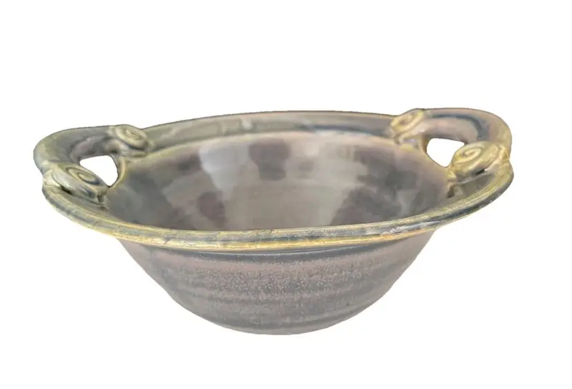 Signed Witham-Walsh Art Pottery Studio Handled Bowl Periwinkle