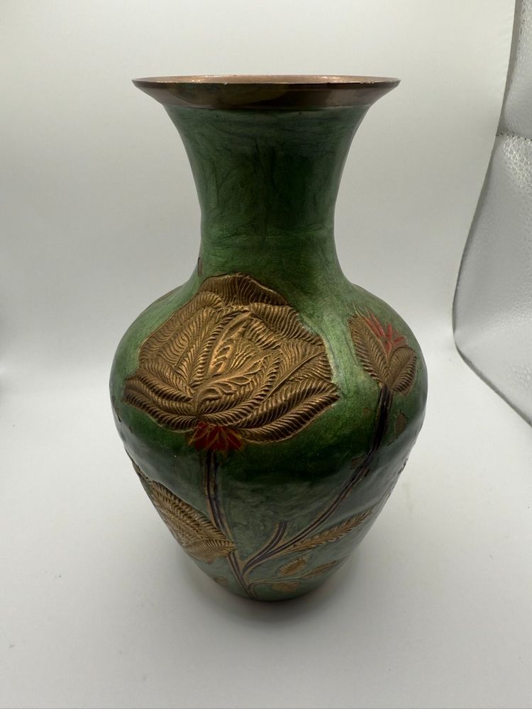Brass Green Floral Vase