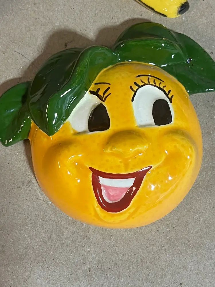 Vintage Anthromorphic Ceramic Plaster Fruit Vegetable Wall Decor Kitschy 