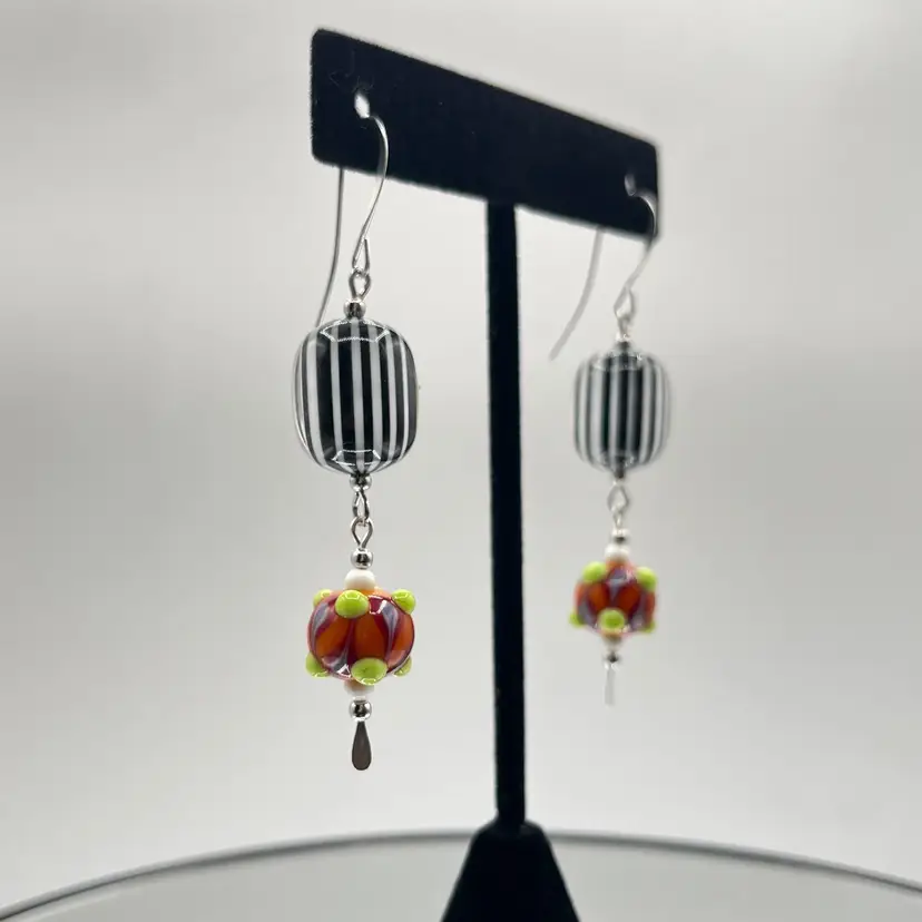 #141 "Candy Stripes" Series - Handmade by Me -- Upcycled Vintage Earrings