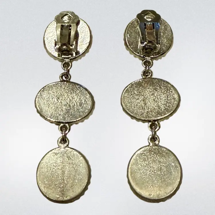 Vintage 80’s Glass Faux Gemstone Dangle Clip Earrings 3”