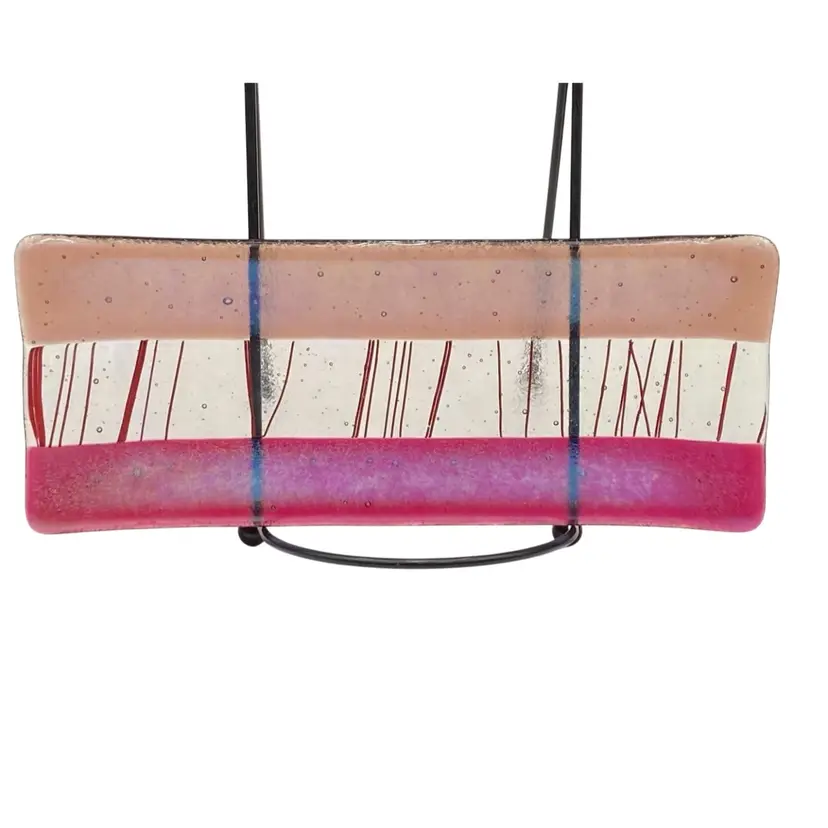 Art Glass Tray, 7.8", Dichroic/Iridescent, Raspberry, Pink, Sushi/Snacks/Trinket