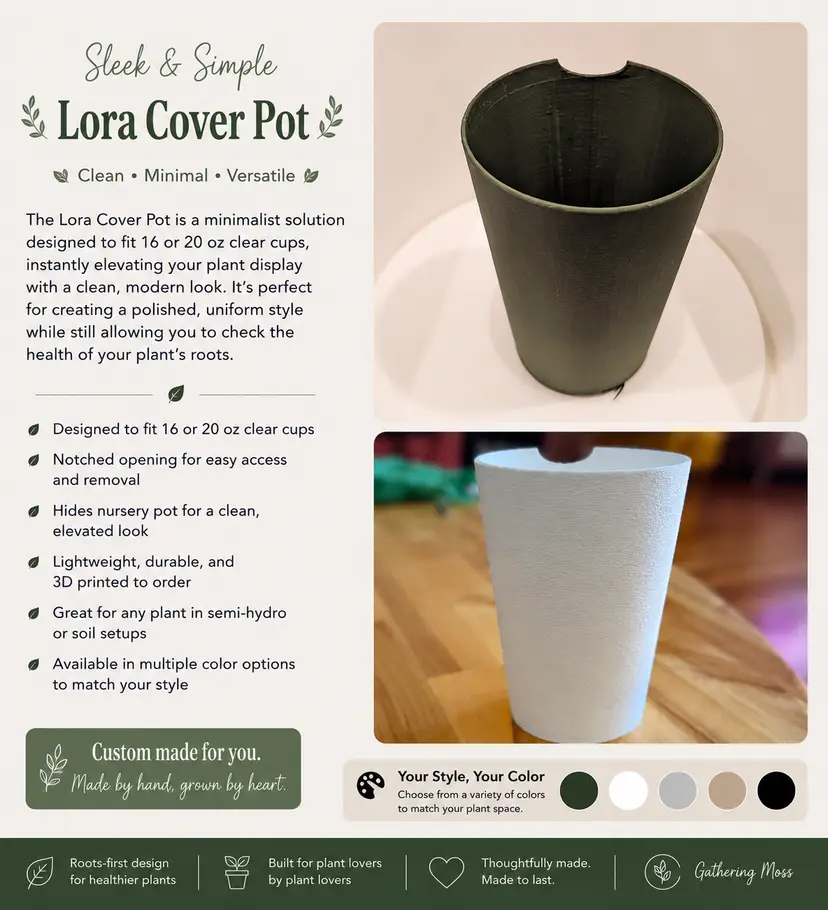 The Lora - Cover pot for clear 16 or 20 oz cup