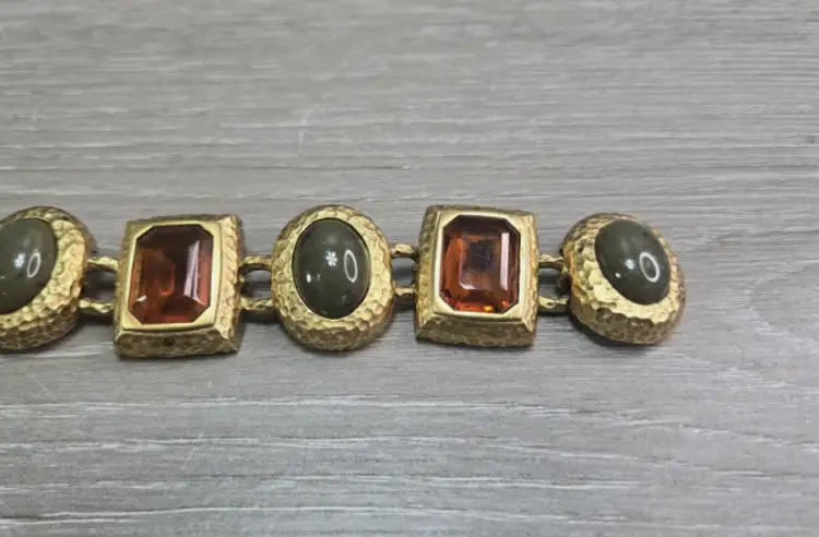 Vintage Doncaster Necklace & Bracelet Chunky Green & Brown Cabochon Set