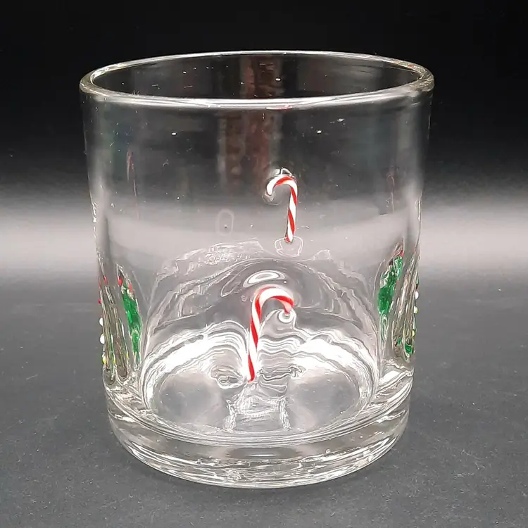 Handblown Glass Fused Christmas Tree Candy Cane Cocktail Glass Or Candle Holder